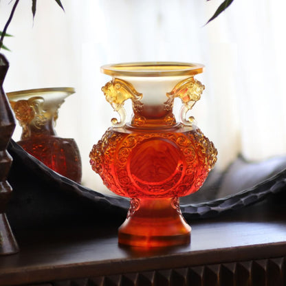 LIULI Crystal Art, Crystal Chinese Vessel, Ascend and Gaze Upon Glory