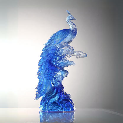 LIULI Crystal Art, Crystal Bird, Peacock, Divine Splendour