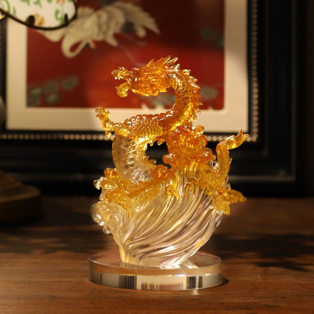 LIULI Crystal Art, Dragon, Ocean Wave, Dragon of Excellence