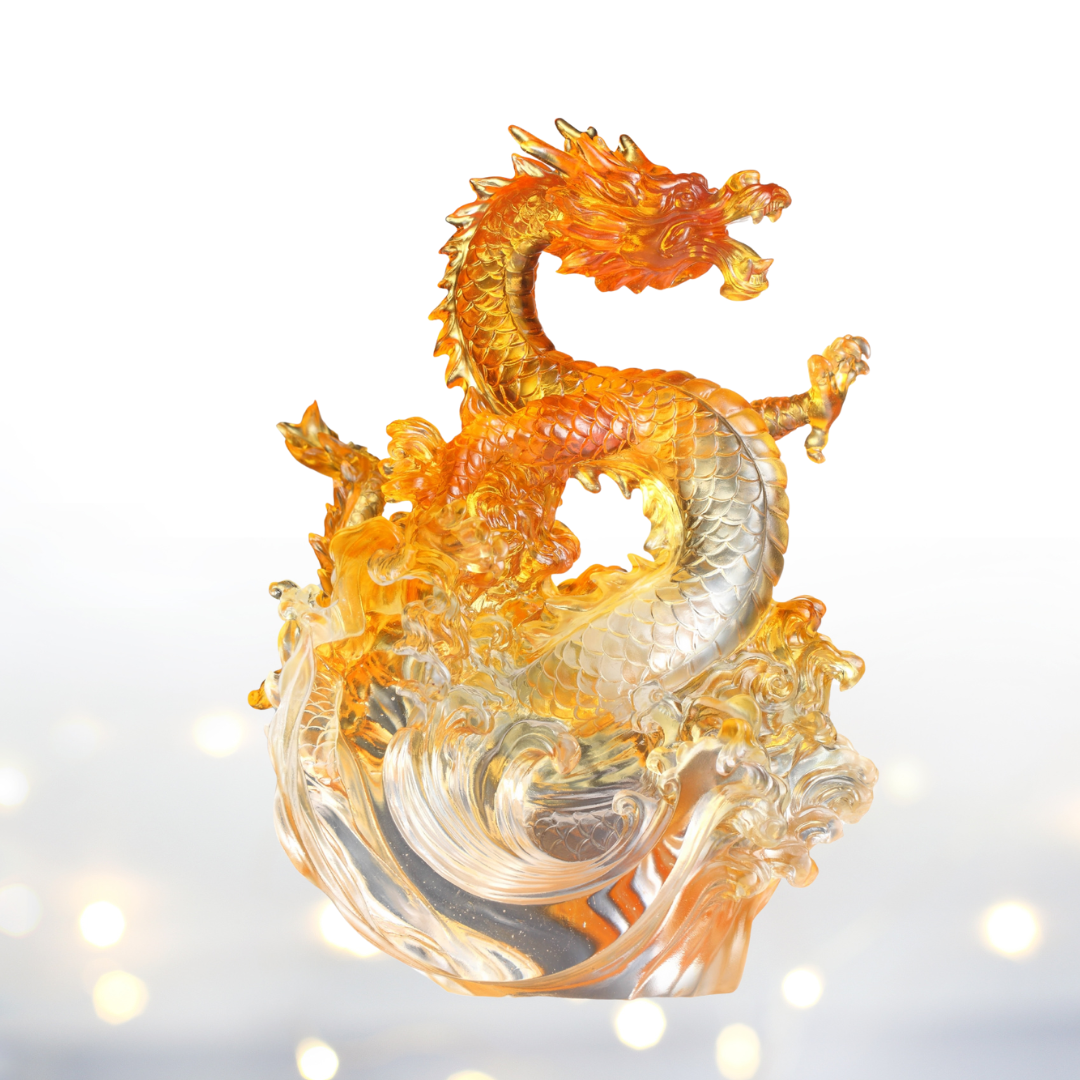 LIULI Crystal Art, Dragon, Ocean Wave, Dragon of Excellence