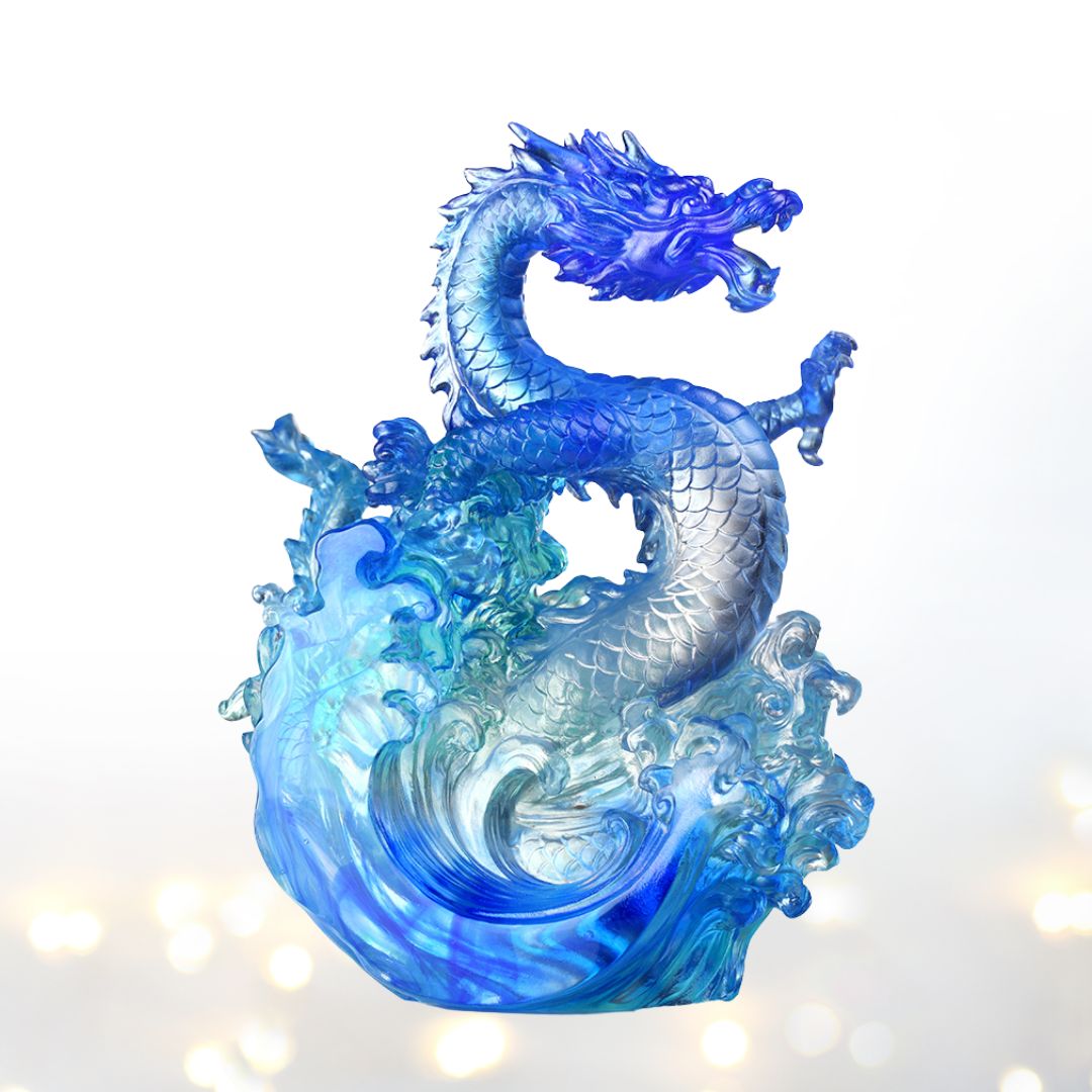 LIULI Crystal Art, Dragon, Ocean Wave, Dragon of Excellence