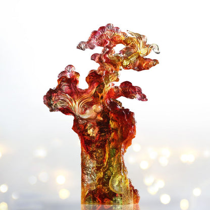 LIULI Crystal Fish and Pine Tree, Evergreen Prosperity