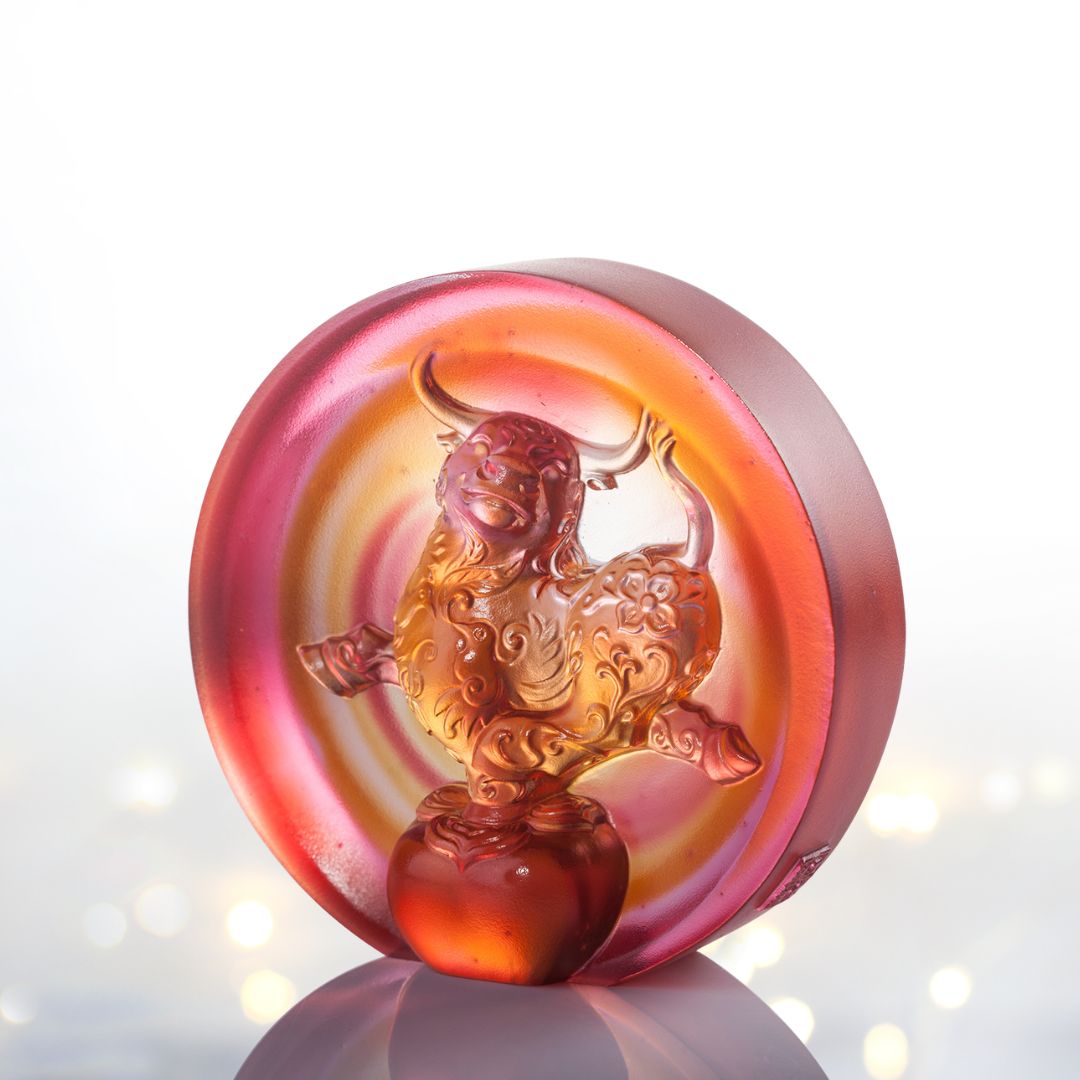 LIULI Year of the Ox Meaning Crystal Paperweight The Joyful Spirit of the Ox