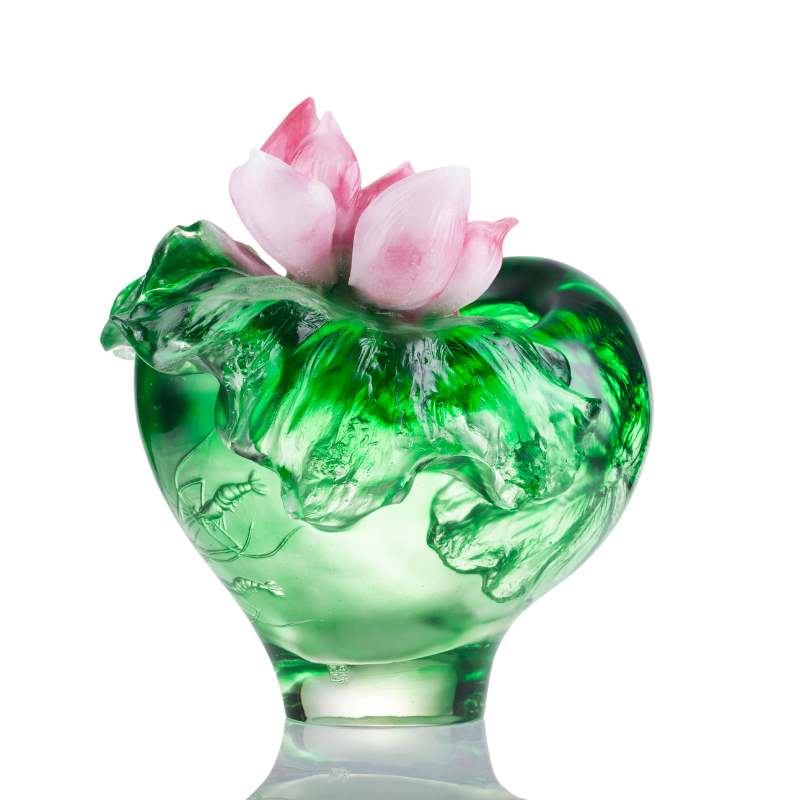 LIULI Crystal Floral Vase, Lotus Pond Leisure