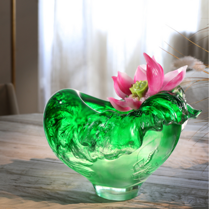 LIULI Crystal Floral Vase, Lotus Pond Leisure