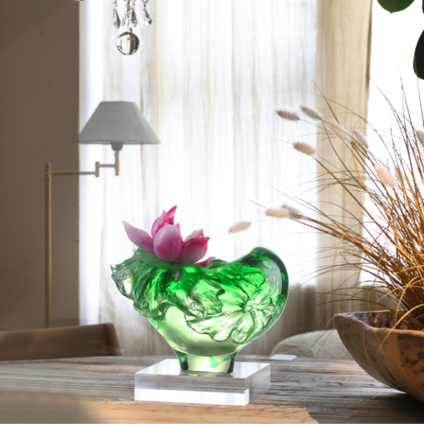 LIULI Crystal Floral Vase, Lotus Pond Leisure