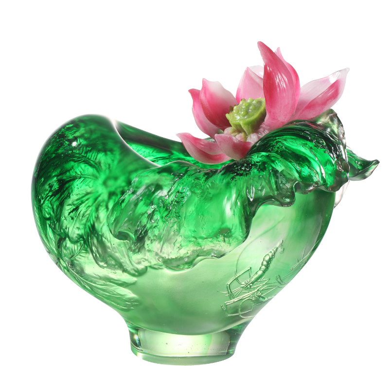 LIULI Crystal Floral Vase, Lotus Pond Leisure