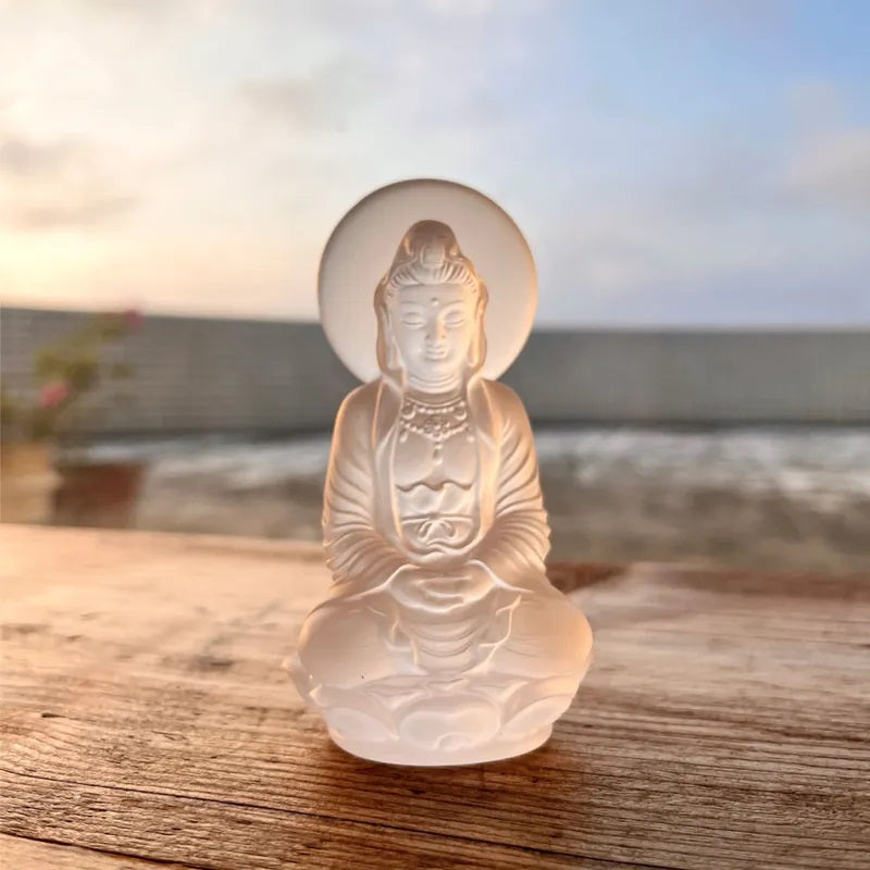 Crystal Guanyin Sculpture, Accompanied By Ease