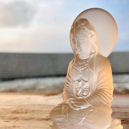 Crystal Guanyin Sculpture, Accompanied By Ease