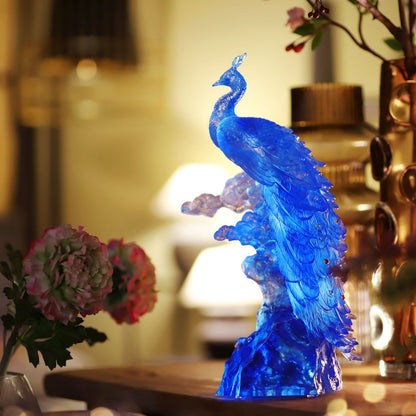 LIULI Crystal Art, Crystal Bird, Peacock, Divine Splendour