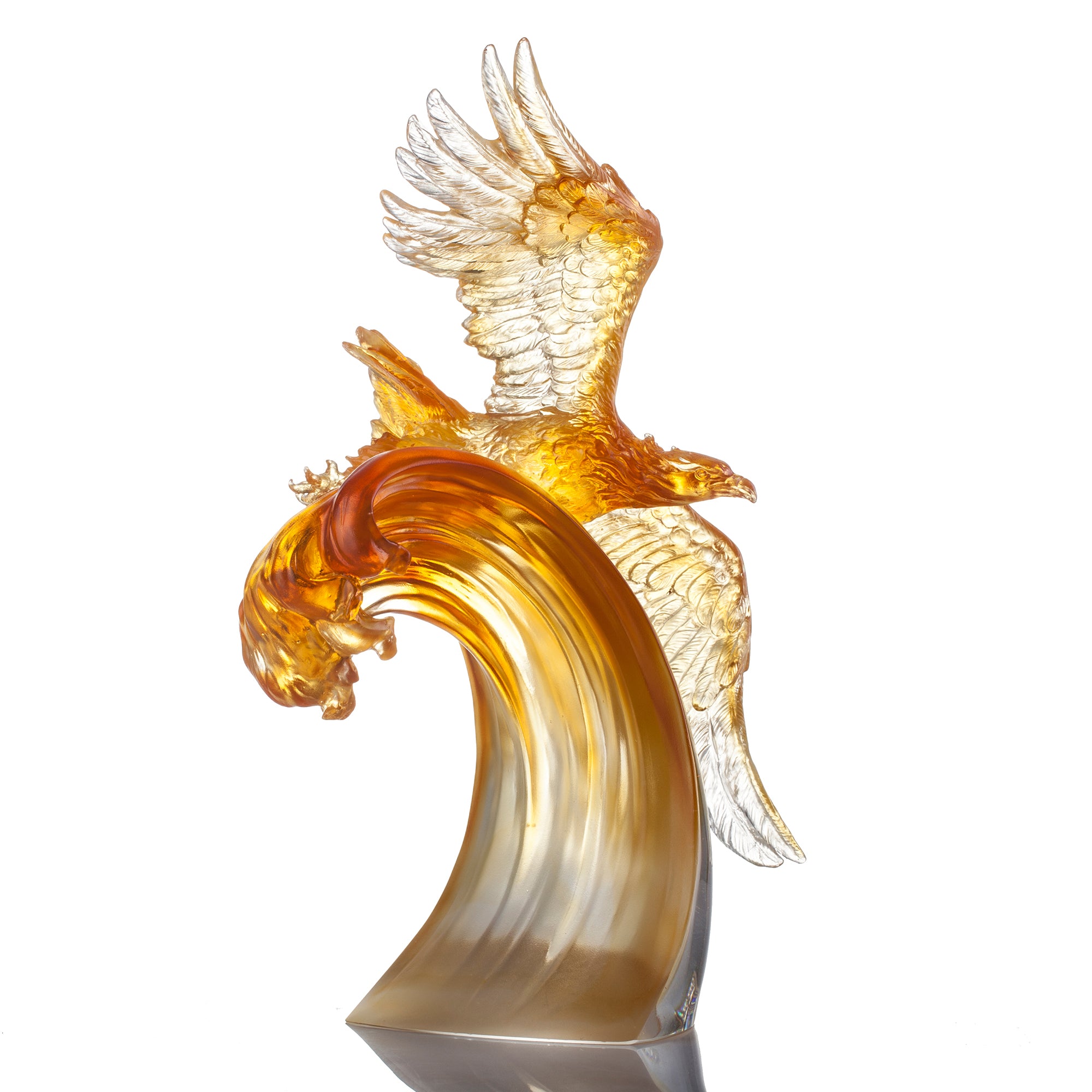 Crystal Eagle Bird Figurine Amber Color Liuli Crystal Art