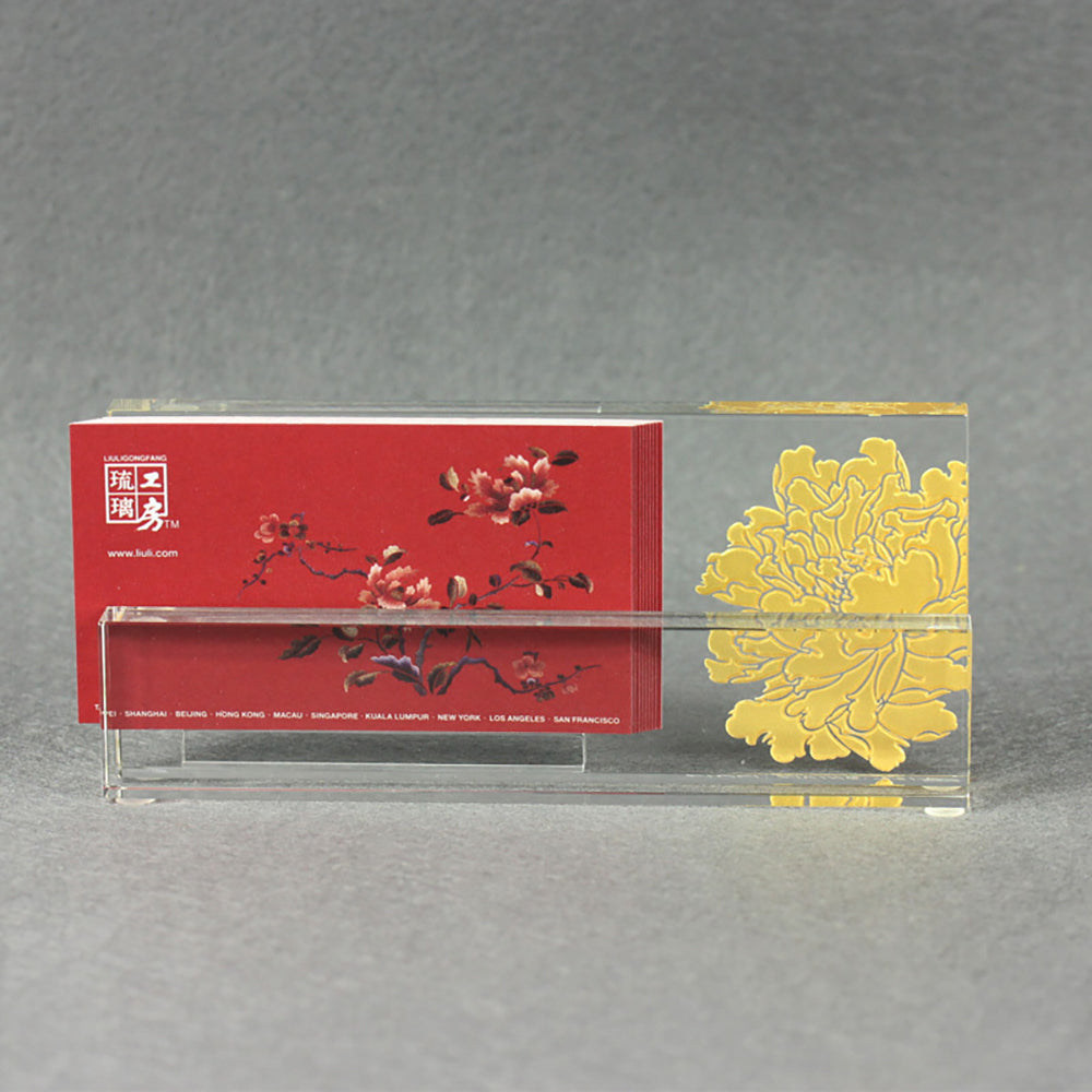 Crystal Business Cardholder, Eternal Golden Flower - LIULI Crystal Art