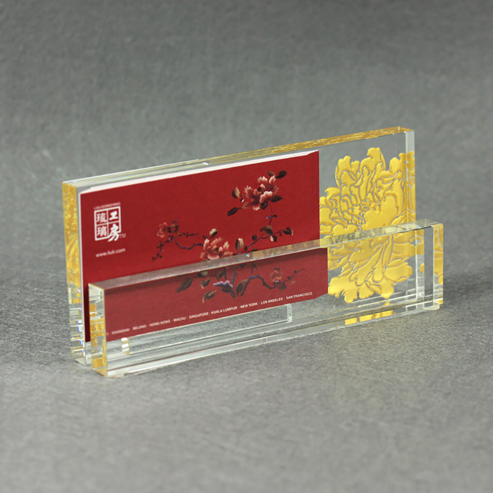 Crystal Business Cardholder, Eternal Golden Flower - LIULI Crystal Art