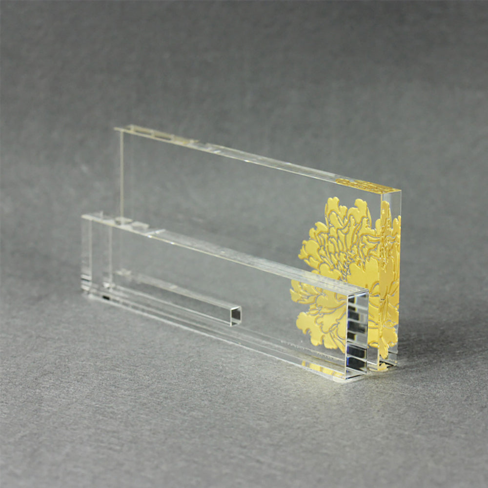 Crystal Business Cardholder, Eternal Golden Flower - LIULI Crystal Art